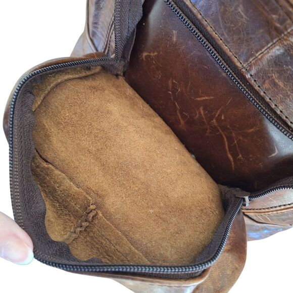 Vintage Boho Waxed Brown Leather Backpack Convertible Strap Rucksack Knapsack main image 4